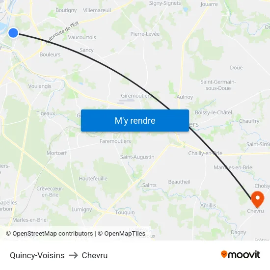 Quincy-Voisins to Chevru map
