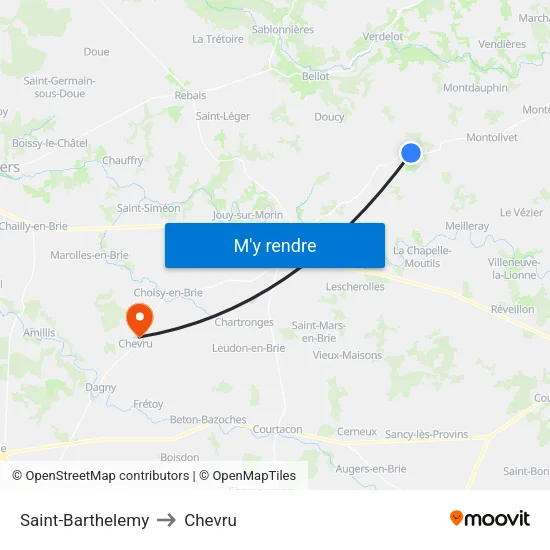 Saint-Barthelemy to Chevru map