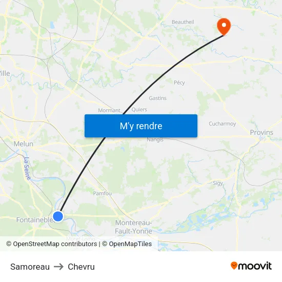 Samoreau to Chevru map