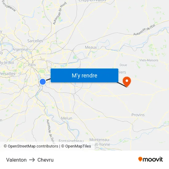 Valenton to Chevru map