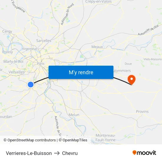 Verrieres-Le-Buisson to Chevru map