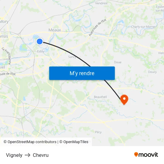 Vignely to Chevru map