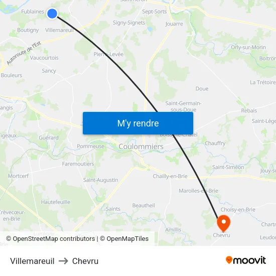 Villemareuil to Chevru map