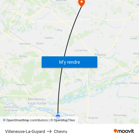 Villeneuve-La-Guyard to Chevru map