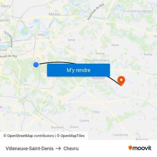 Villeneuve-Saint-Denis to Chevru map