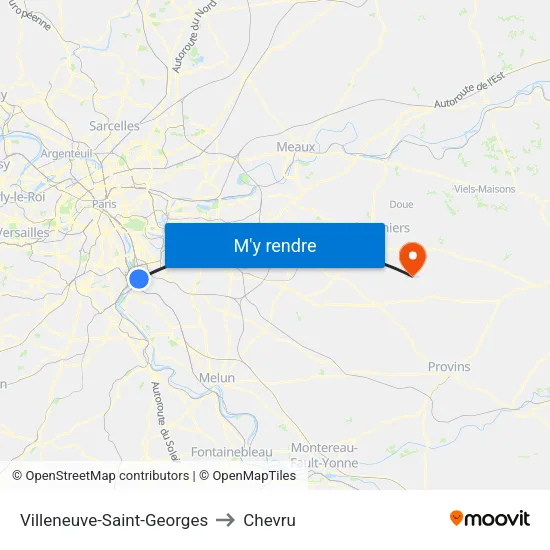 Villeneuve-Saint-Georges to Chevru map