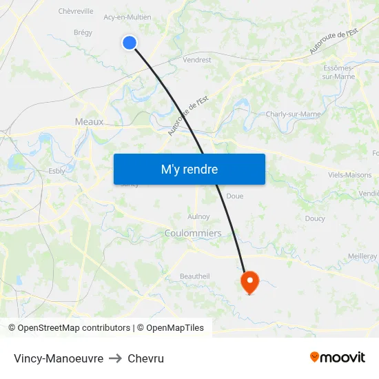 Vincy-Manoeuvre to Chevru map
