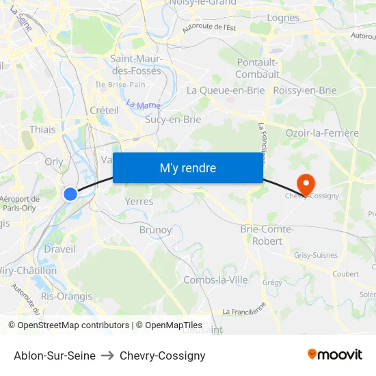 Ablon-Sur-Seine to Chevry-Cossigny map