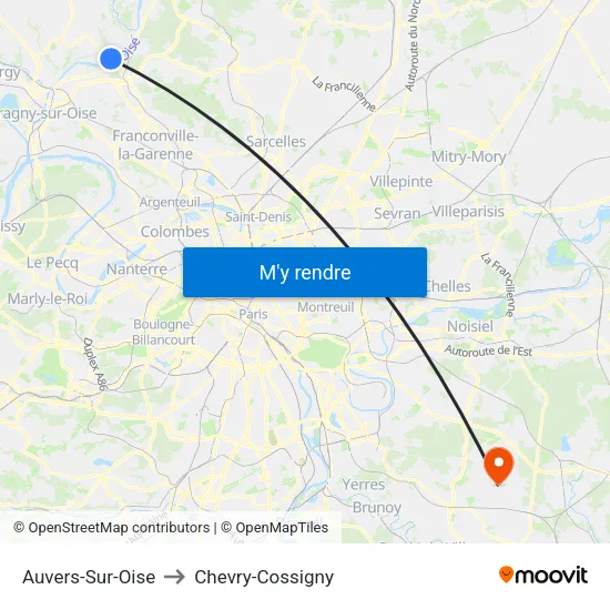 Auvers-Sur-Oise to Chevry-Cossigny map