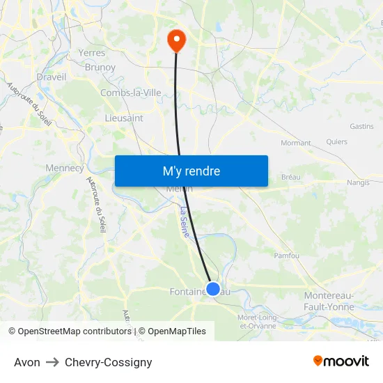 Avon to Chevry-Cossigny map