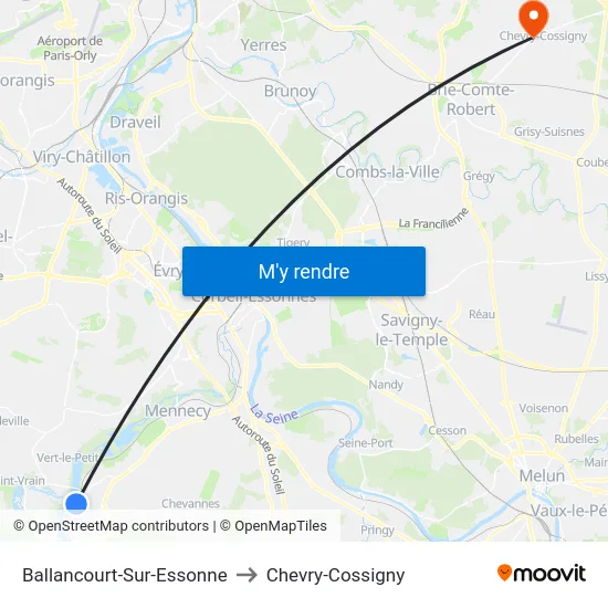 Ballancourt-Sur-Essonne to Chevry-Cossigny map