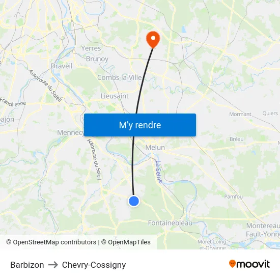 Barbizon to Chevry-Cossigny map