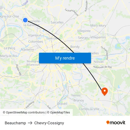 Beauchamp to Chevry-Cossigny map