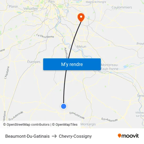 Beaumont-Du-Gatinais to Chevry-Cossigny map