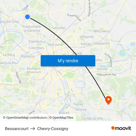 Bessancourt to Chevry-Cossigny map