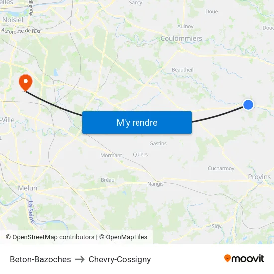 Beton-Bazoches to Chevry-Cossigny map
