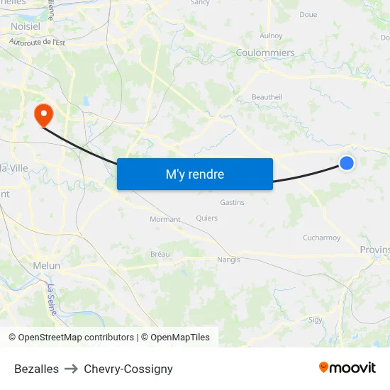 Bezalles to Chevry-Cossigny map