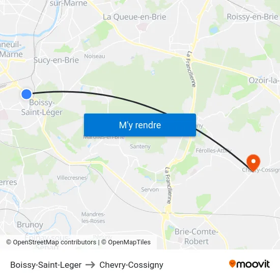 Boissy-Saint-Leger to Chevry-Cossigny map