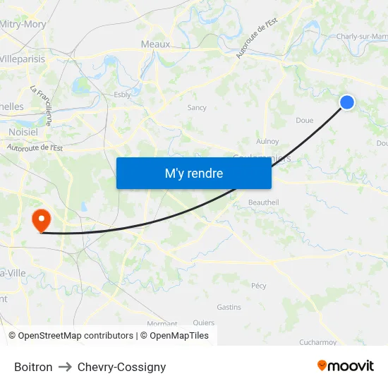Boitron to Chevry-Cossigny map