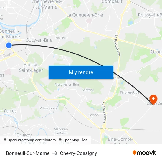 Bonneuil-Sur-Marne to Chevry-Cossigny map