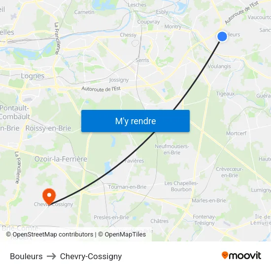 Bouleurs to Chevry-Cossigny map