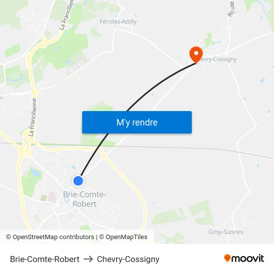 Brie-Comte-Robert to Chevry-Cossigny map