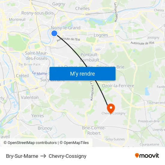 Bry-Sur-Marne to Chevry-Cossigny map