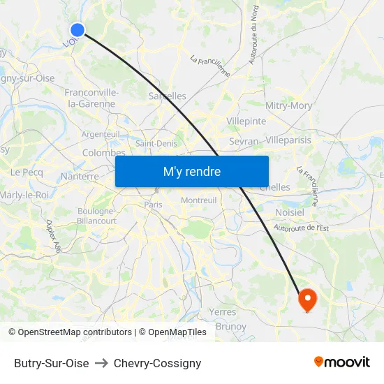 Butry-Sur-Oise to Chevry-Cossigny map