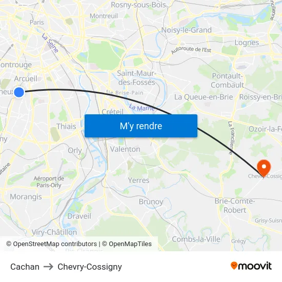 Cachan to Chevry-Cossigny map