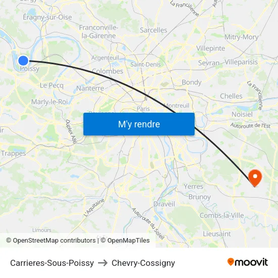 Carrieres-Sous-Poissy to Chevry-Cossigny map