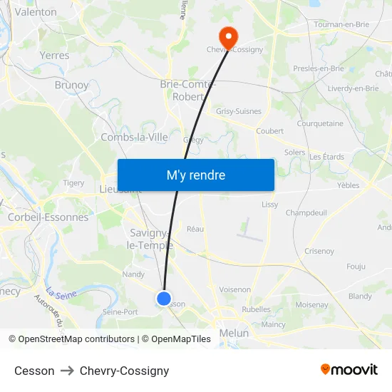 Cesson to Chevry-Cossigny map