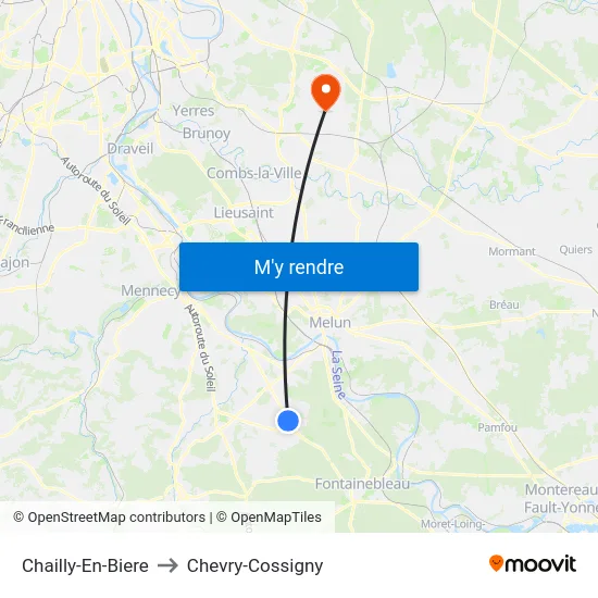 Chailly-En-Biere to Chevry-Cossigny map