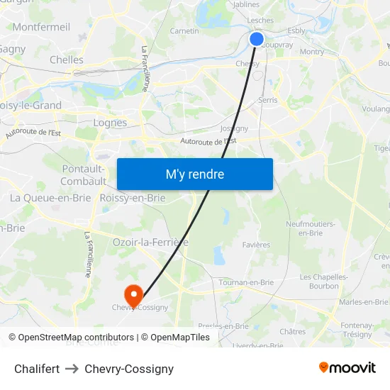 Chalifert to Chevry-Cossigny map