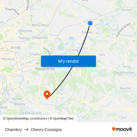 Chambry to Chevry-Cossigny map