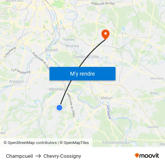 Champcueil to Chevry-Cossigny map