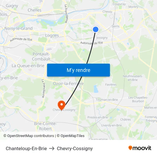 Chanteloup-En-Brie to Chevry-Cossigny map