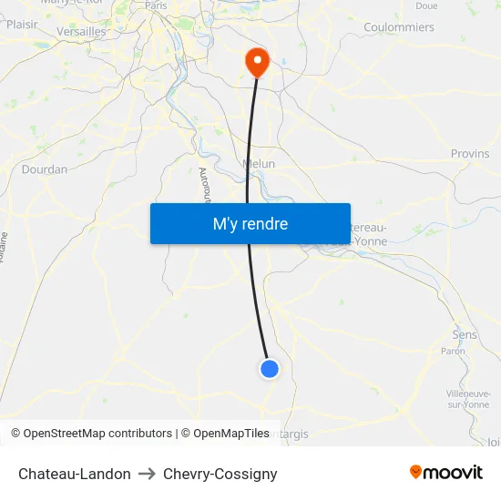 Chateau-Landon to Chevry-Cossigny map
