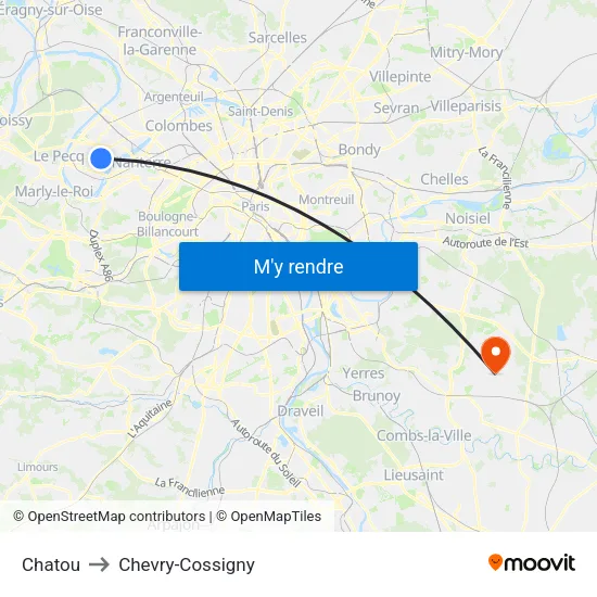Chatou to Chevry-Cossigny map