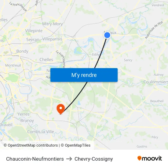 Chauconin-Neufmontiers to Chevry-Cossigny map
