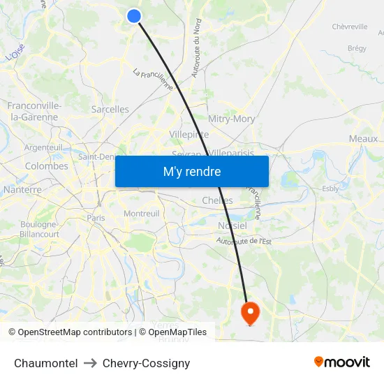 Chaumontel to Chevry-Cossigny map