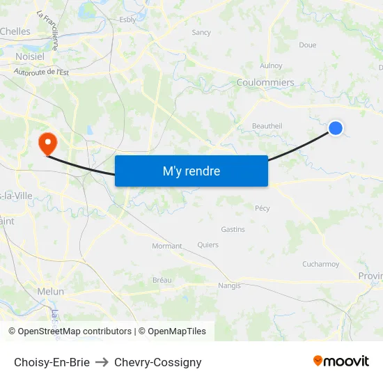 Choisy-En-Brie to Chevry-Cossigny map