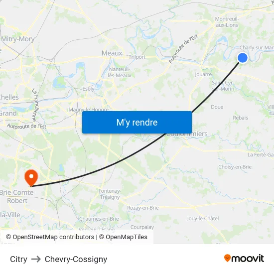 Citry to Chevry-Cossigny map
