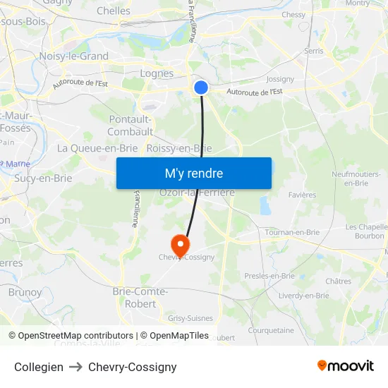 Collegien to Chevry-Cossigny map