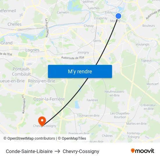 Conde-Sainte-Libiaire to Chevry-Cossigny map