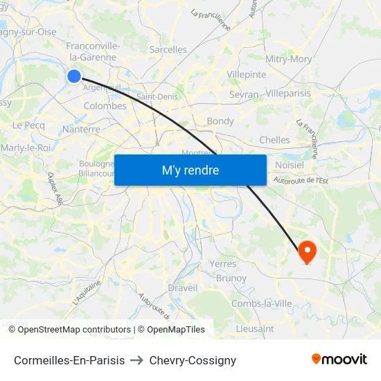 Cormeilles-En-Parisis to Chevry-Cossigny map
