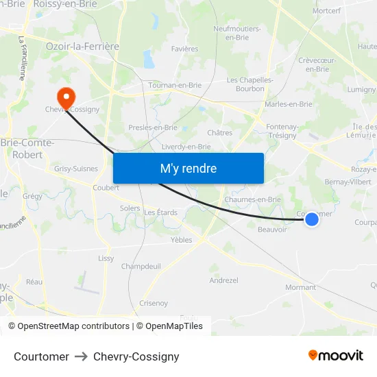 Courtomer to Chevry-Cossigny map
