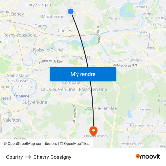 Courtry to Chevry-Cossigny map