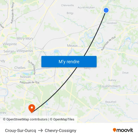 Crouy-Sur-Ourcq to Chevry-Cossigny map