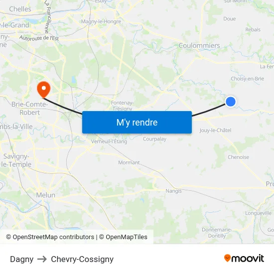 Dagny to Chevry-Cossigny map