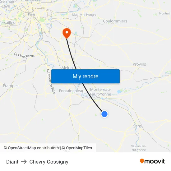 Diant to Chevry-Cossigny map